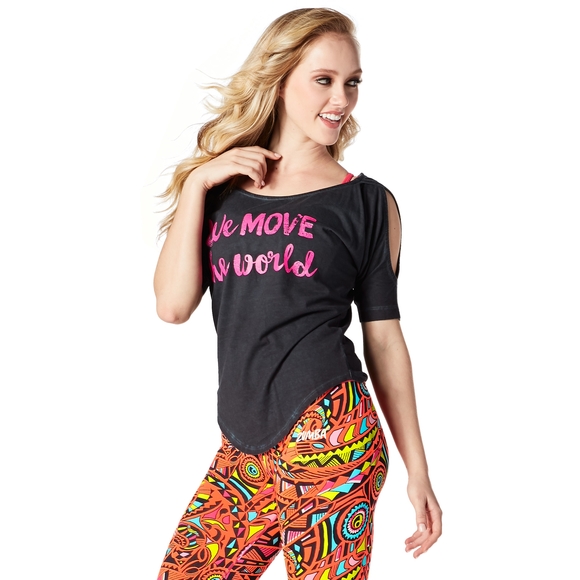 Zumba Fitness Black & Pink Cold Shoulder Shirt - Instructor - Picture 1 of 8
